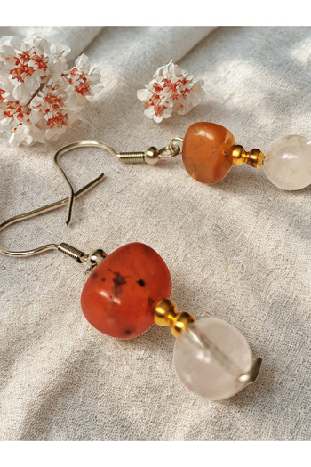 ayrestyle Women's Earrings with Red Quartz Stone and Crystal Agate
