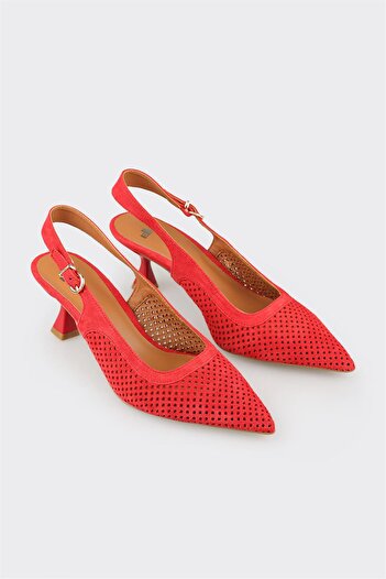 Elle Shoes Kırmızı Deri Kadın Topuklu Ayakkabı