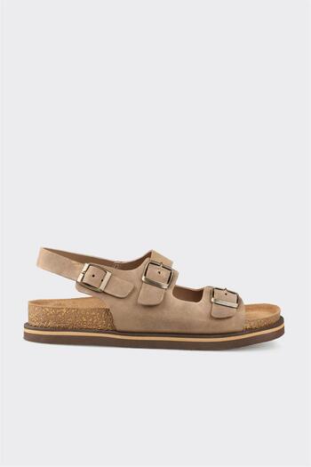 Elle Shoes Bej Deri Erkek Günlük Sandalet