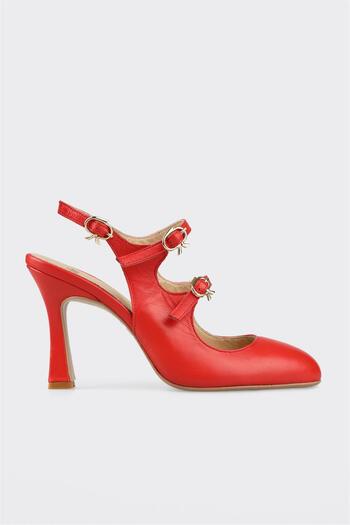 Elle Shoes Kırmızı Deri Kadın Topuklu Ayakkabı