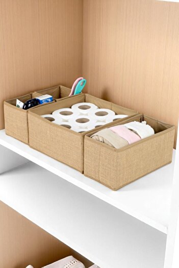 İronika Ironika Jute Fabric 4-Piece Organizer Cabinet and Drawer Jewelry Cosmetic Socks Laundry Box Organizer