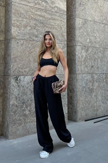 la & vetta Black Linen Blended Loose Cut Trousers