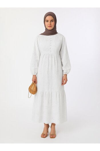 Refka Φόρεμα Hijab από ύφασμα Brit Buttoned Brode - Λευκό - Refka