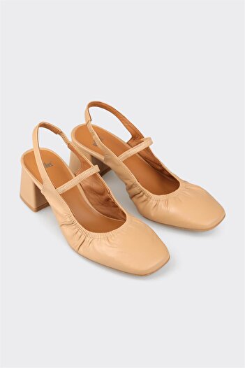 Elle Shoes Naturel Deri Kadın Topuklu Ayakkabı