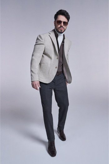 Avva Men's Beige Mono Collar Lined Wool Jacket with Bag Pocket A32Y4041