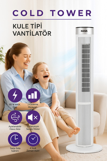 herevdeinova İnova Cold Tower Kule Tipi Büyük Boy 65 Watt Kumandalı Serinletici Vantilatör