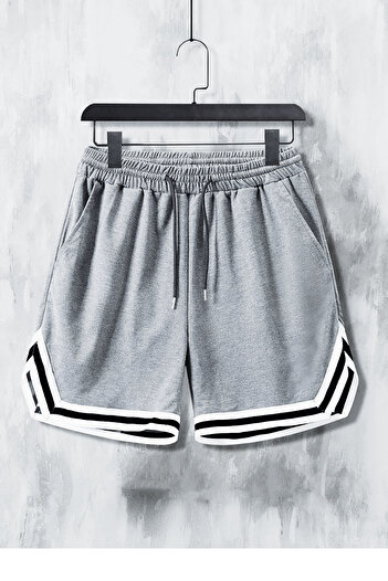 DEEPSENCE Men's Gray Combed Shorts Sports Bermuda Striped Basketball Football Fitness Antraman Running