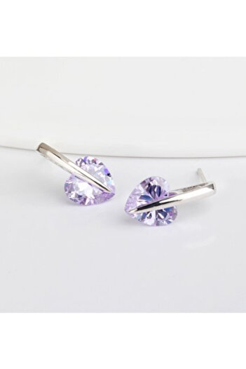 Kelan 925 silver earrings with purple crystals – heart design