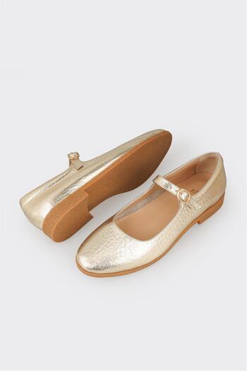 Elle Shoes Gold Deri Kadın Babet