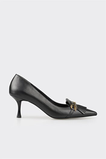 Elle Shoes Black Leather Women's Heeled Shoes