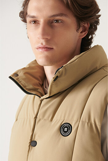 Avva Men's Beige Goose Feather Water Repellent Windproof Puffer Vest A22Y6500