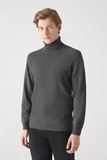 Avva Men's Anthracite Full Turtleneck Cotton Knitwear Sweater A22Y5100
