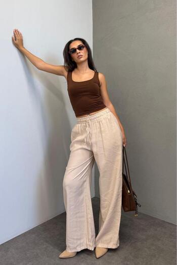 Madmext Beige Wide Leg Women's Trousers - MG1982