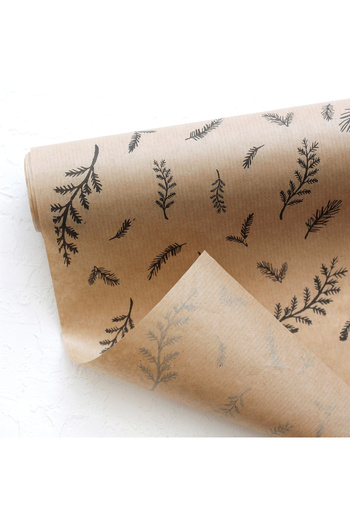 Bimotif Package Paper, Leaf Pattern, Kraft-Black, 50X70 cm 15 Pcs