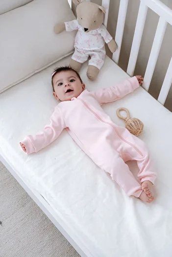 Tuğba Kuğu Zippered Jumpsuit Without Booties - Pureline Series - Pink