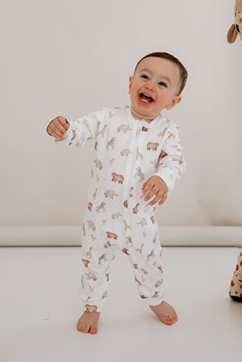 Tuğba Kuğu Zippered Jumpsuit Without Booties - Pureline Series - Cute Animals