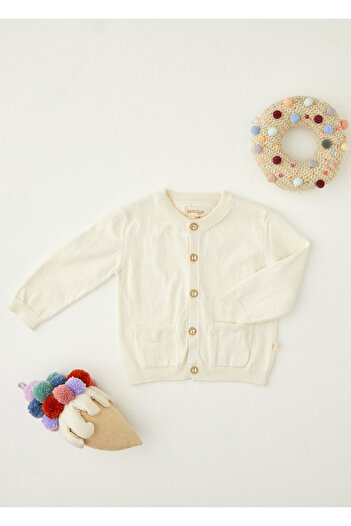 Patique Kids Ecru 100% Organic Cotton Pocket Knitwear Baby Cardigan