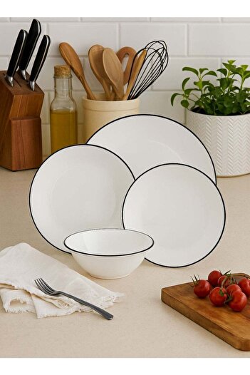 cera 16-Piece Porcelain Dinner Set White/Black
