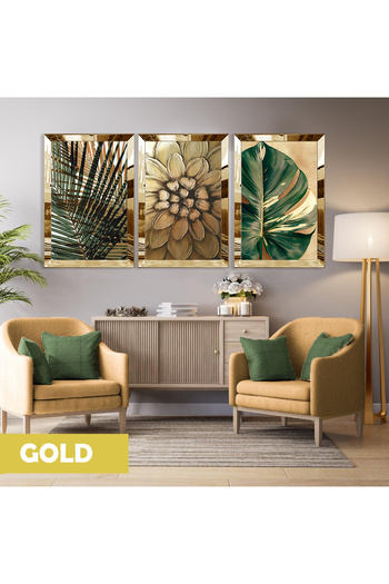 Harikabirev Amazing | Green Gold Leaf and Orchid Combination | Plexiglass Framed Mdf Plksmdf