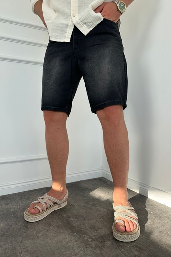 MADZEYMODA Black Denim Fabric Men's Jean Denim Shorts Ke-533