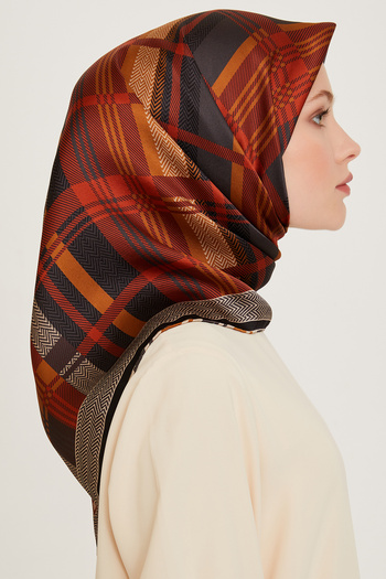 Armine Silk Twill Scarf 9223D-85 Plaid Pattern Tile