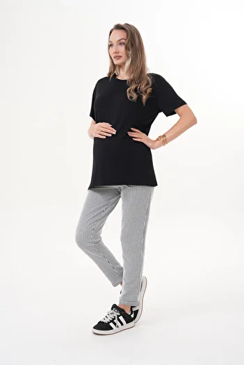 Miss Dünya Lissa Short Sleeve Oversize Tshirt Striped Pants Maternity and Maternity Bottom Top Set