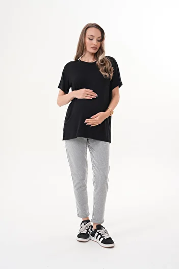 Miss Dünya Lissa Short Sleeve Oversize Tshirt Striped Pants Maternity and Maternity Bottom Top Set