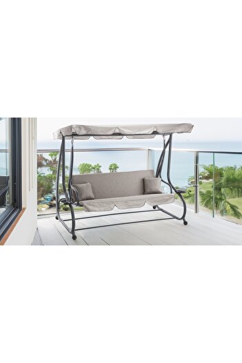 SERSIMO 3-seater garden swing with adjustable canopy, cushions and cup holder, 210x120x170 cm, gray