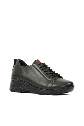 Celal Gültekin Women's Khaki Wedge Heeled Leather Shoes