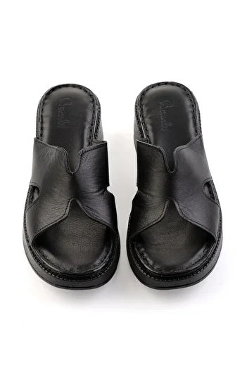 Bambi Black Leather Women's Slippers K04331126003