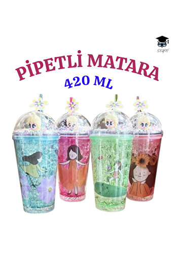 SEYFİKİRTASİYE 1Pcs Patterned Plastic Cup with Straw 420ml Mixed Color Shipping