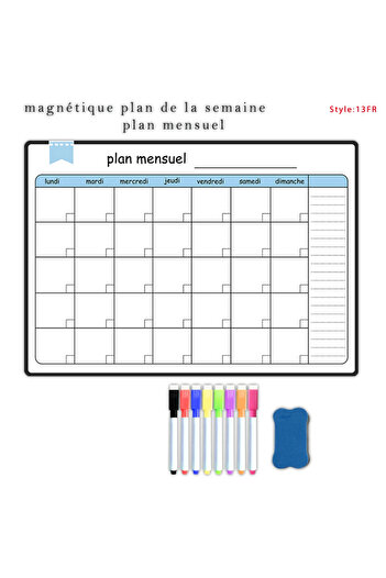Choice 13FR-8Pen1Eraser A3 Size Magnetic Weekly &monthly Planner：Spanish, French, English.Dry Erase Whitebo