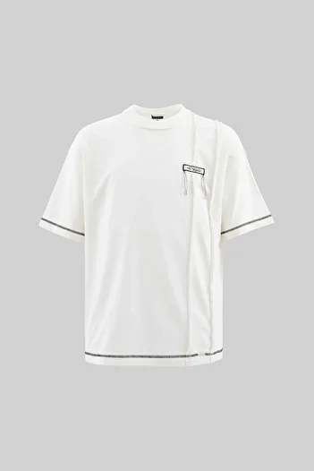 Machinist Men's Stitch Detailed Split Oversize Ecru T-Shirt