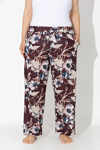 ModaLeaf Women's Plus Size Burgundy Colored Floral Pattern Loose Bottom Home Wear