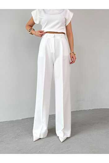studio fashion 1988 Women's Pleated High Waist Wide Leg Pocket Polyviscose Fabric Palazzo Original Zr Trousers