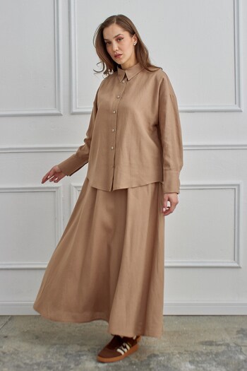 QANU Azur Linen Skirt Suit Mink