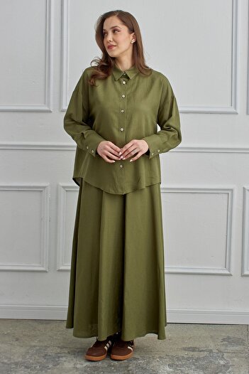 QANU Azur Linen Skirt Suit Green