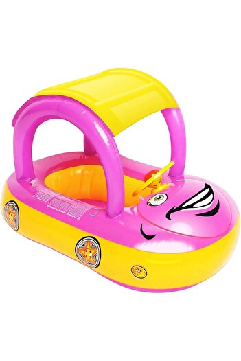 Picodino Inflatable Pool Ring with Canopy, Comfortable Design, Pink, 53x81x58cm
