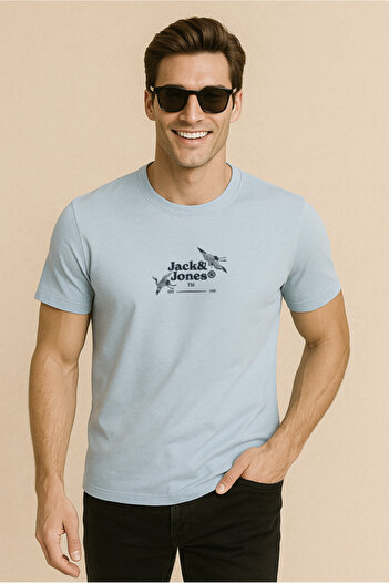 Jack & Jones J&J T-Shirt Men Logo Printed Tee Light Blue