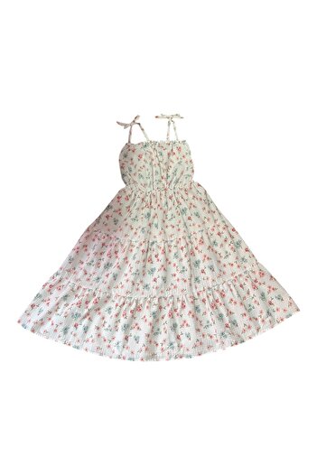 Lia's Boutique Summer dress with straps and ruffles made of embossed cotton with rose pattern