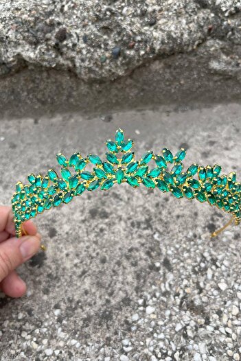 Hobigram Silvana Green Gold Bridal Henna Crown High Quality Special Occasion Accessory Women Crown Hair Accessory
