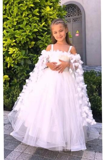 KOKOŞ BEBEK Butterfly Detailed Floral Wedding Dress |   Between 3/10 Years