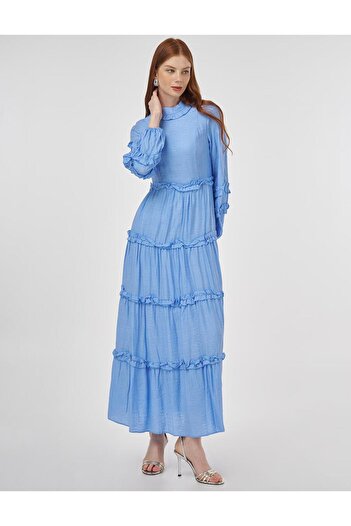 KYR Ruffle Detailed Viscose Dress Dust Smoke