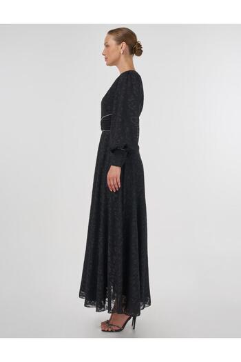 Kayra Φόρεμα Jacquard με λεπτομέρεια κουρτίνας μαύρο