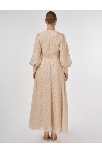 Kayra Φόρεμα Jacquard με λεπτομέρεια κουρτίνας Sand Beige
