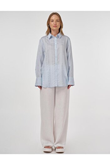 Kayra Μοτίβο ρίγες Lyocell Tunic Ice Blue