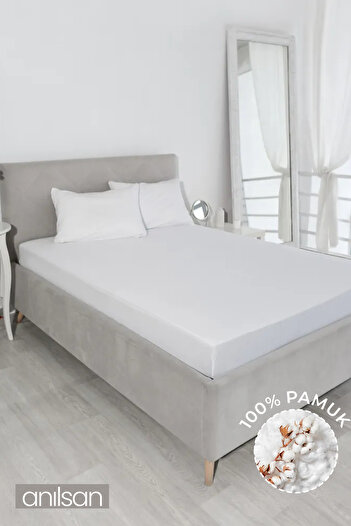 Anılsan Plain White Single Fitted Sheet 100% Cotton, 83 Wires