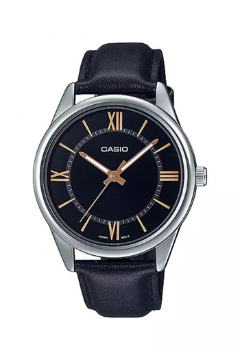 Casio Men’s Standard Analog Black Leather Band Roman Black Dial Watch