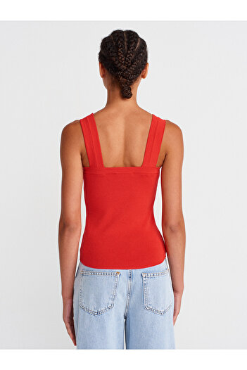 Dilvin 10770 Square Neck Strap Knitwear Blouse-Red