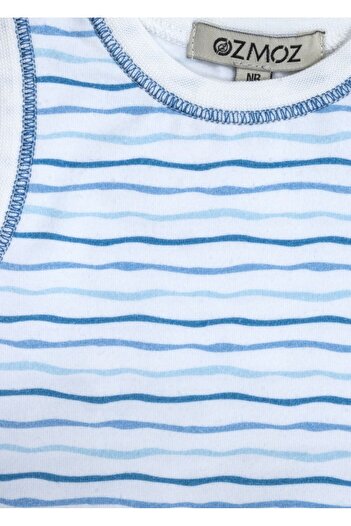 Ozmoz By Mukadder Özden Organic Blue Striped Sleeveless Baby Boy Undershirt Body